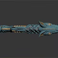 Intricate Wolf Head Design Weapon With Blue And Gold Mechanical Spikes And Gears