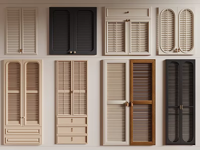 Various Stylish Wardrobe Doors With Louvered Paneled And Drawer Designs In Multiple Colors 3d model