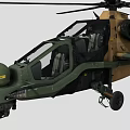 Military Combat Helicopter Featuring Camouflage Design Front Machine Gun And Rotors