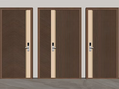 Brown Textured Hinged Doors With Beige Vertical Strips And Door Handles 3d model