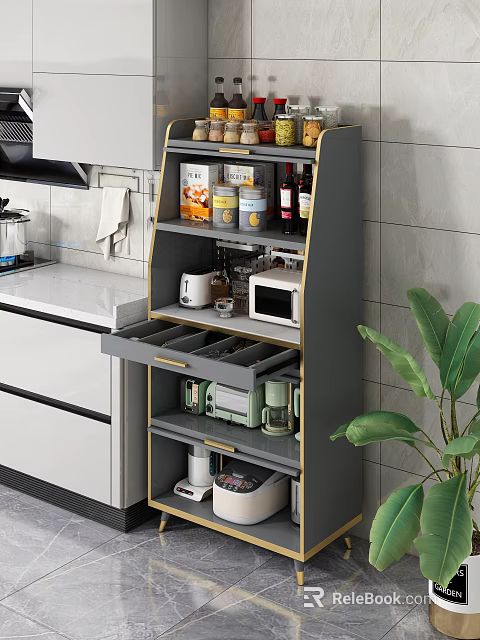 Modern Entryway Side Cabinet With Gray Drawers Shelves And Storage Containers 3d model 