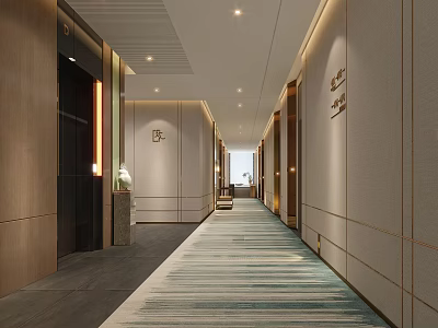 Modern Luxury Hotel Corridor With Elegant Carpet Lighting And Elevator Doors 3d model