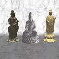 Exquisite Guanyin Sculpture Carving Featuring Three Different Material Buddha Statues with Intricate Details