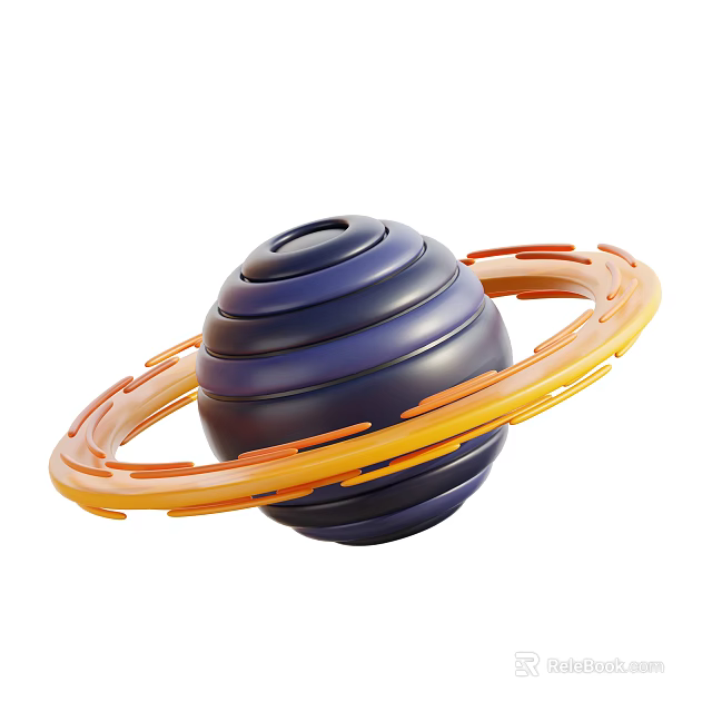 Decorative Ornament Set With Spherical Layered Structure Deep Blue And Orange Circular Rings 3d model