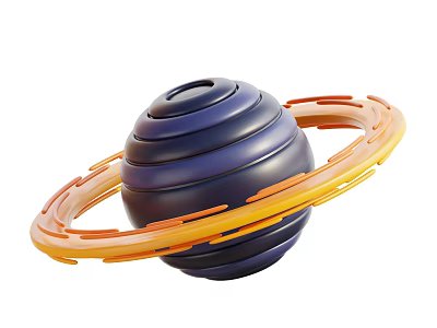 Decorative Ornament Set With Spherical Layered Structure Deep Blue And Orange Circular Rings 3d model