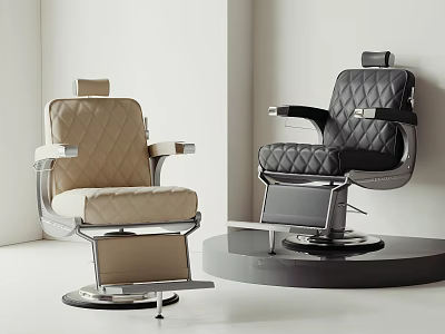 Public Chair In Beige And Black With Quilted Leather And Metal Swivel Base For Salon 3d model