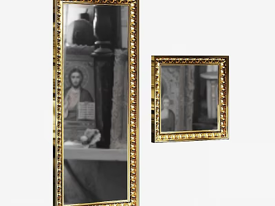 Ornate Gold Framed Mirrors with Intricate Carved Borders Displaying Religious Portraits 3d model