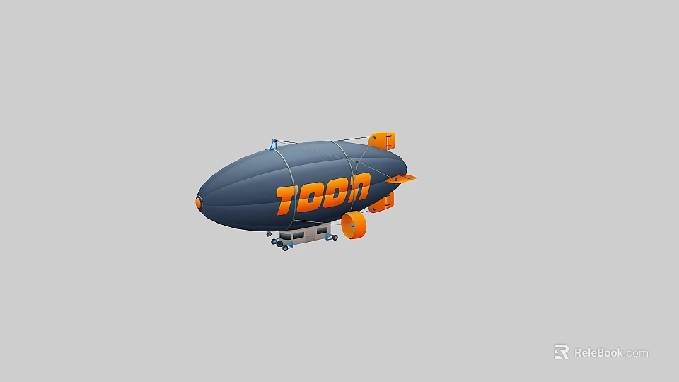 TOON Branded Dark Blue Airship With Orange Accents And Landing Gear 3d model 