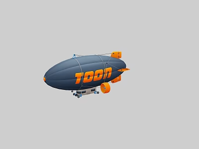 TOON Branded Dark Blue Airship With Orange Accents And Landing Gear 3d model