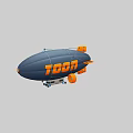 TOON Branded Dark Blue Airship With Orange Accents And Landing Gear