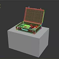 Open Brown Leather Suitcase With Daily Supplies On White Display Stand