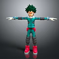 Game And Movie Character 3D Model With Green Hair Teal Outfit Red Shoes Arms Outstretched