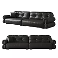Modern Black Leather Two Seater Sofa With Tufted Back Armrests And Cushions 3d model