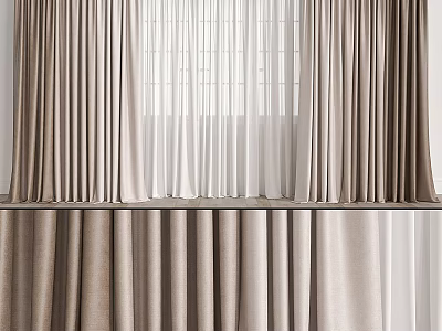 Elegant Layered Curtains In Beige And White Tones With Sheer Panels For Home Decoration 3d model
