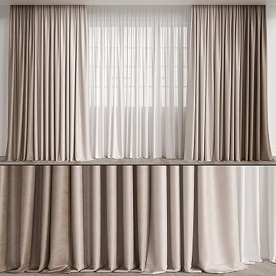Elegant Layered Curtains In Beige And White Tones With Sheer Panels For Home Decoration 3d model