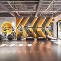 Modern Fitness Gym Interior With Treadmills Dumbbells Workout Markings And Large Window