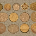 Woven Plate Decor Arranged On Light Background With Various Patterns And Designs 3d model