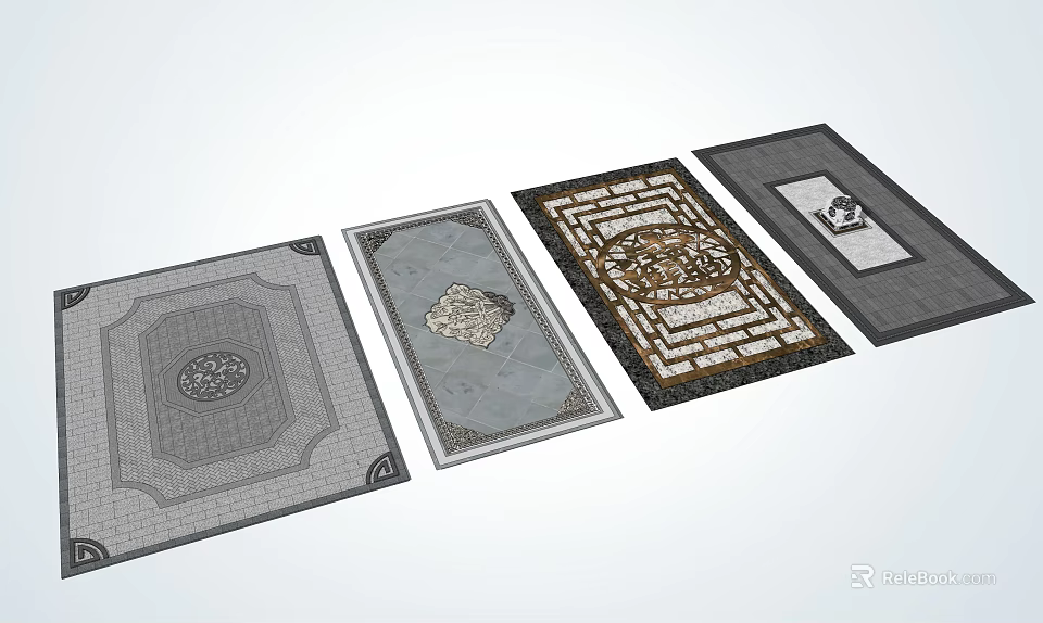 Decorative Floor Tiles Featuring Intricate Patterns And Various Designs 3d model 