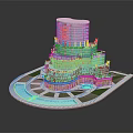 Modern Glass Tower Building With Multiple Floors Water Pool And Lawn Area