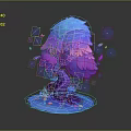 Fantasy Tree with Blue Purple Gradient Canopy Purple Trunk and Falling Petals on Blue Base