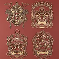 Japanese Metal Carving Japanese Patterns and Wind Patterns Traditional Carving 3d model