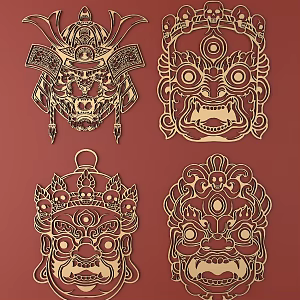 Japanese Metal Carving Japanese Patterns and Wind Patterns Traditional Carving 3d model