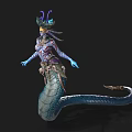 Blue Skinned Game Movie Character With Snake Tail And Tentacle Headdress
