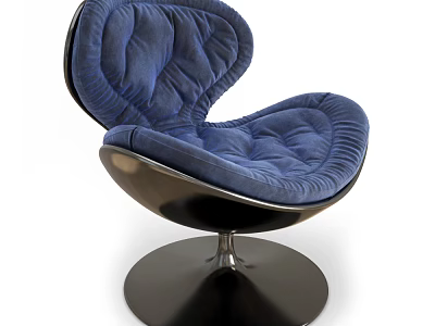 Elegant Blue Velvet Padded Leisure Chair With Curved Backrest And Round Metal Base 3d model