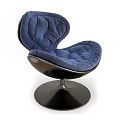 Elegant Blue Velvet Padded Leisure Chair With Curved Backrest And Round Metal Base