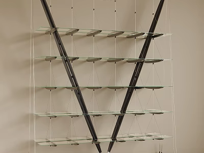 Modern Glass Shelf Unit With Black Metal Frame And Multiple Tiers For Storage 3d model