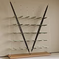 Modern Glass Shelf Unit With Black Metal Frame And Multiple Tiers For Storage