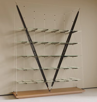 Modern Glass Shelf Unit With Black Metal Frame And Multiple Tiers For Storage 3d model