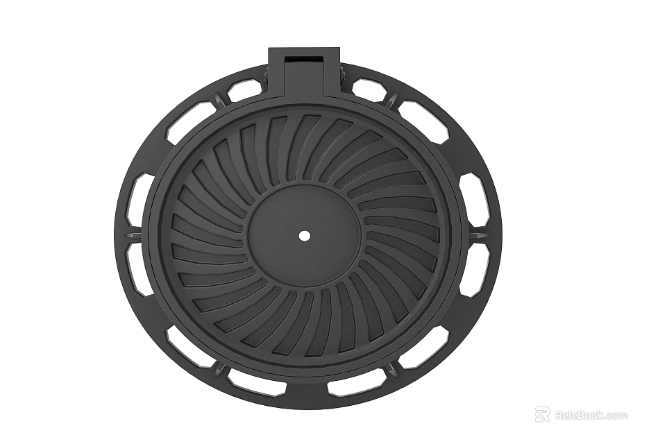 Black Circular Carved Design Lid With Central Dot Radiating Patterns And Hollow Edges 3d model 