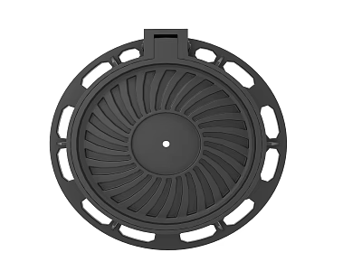 Black Circular Carved Design Lid With Central Dot Radiating Patterns And Hollow Edges 3d model