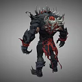 Game And Movie Character With Muscular Build Spiked Armor Red Accents And Clawed Hands