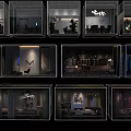 Multiple Showcase Displays Featuring Modern Interior Design And Various Lighting Decor Elements