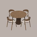 Round Wooden Dining Table With Sturdy Base and Four Upholstered Chairs 3d model