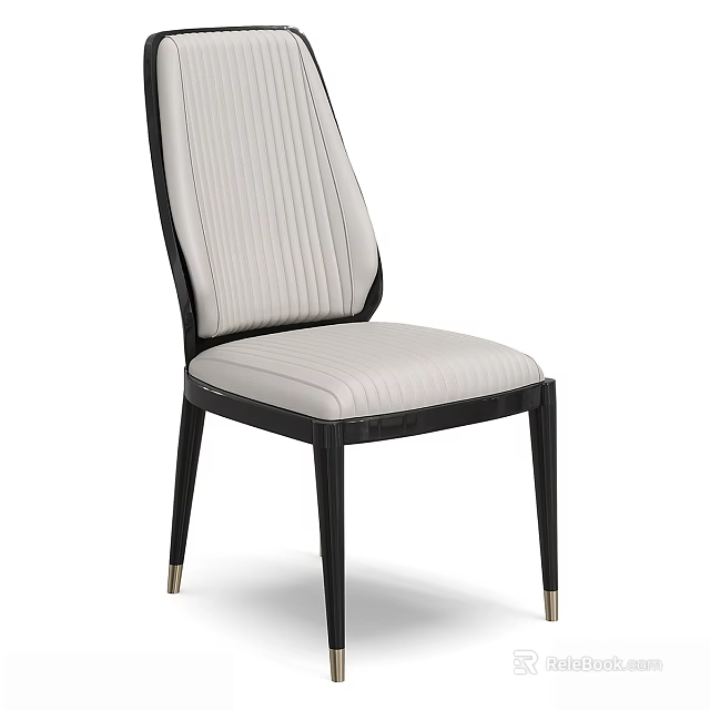 Modern Upholstered Dining Chair With Black Frame Vertical Stitched Cushion And Gold Accent Slender Legs 3d model 