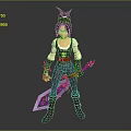 Fantasy Character With Creature Inspired Horns Green Hair And Glowing Weapon