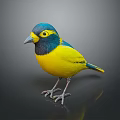 Vibrant Bird With Blue Head Yellow Body And Black Throat On Black Reflective Background