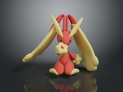 Red Yellow Cartoon Character 3D Model With Long Ears Holding Soft Item 3d model