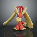 Red Yellow Cartoon Character 3D Model With Long Ears Holding Soft Item