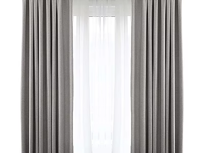 Modern Gray Curtains With White Sheer Layers For Home Interior Design 3d model