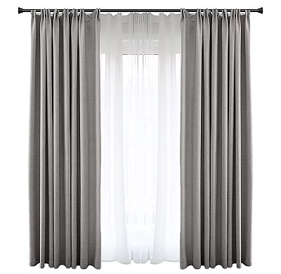 Modern Gray Curtains With White Sheer Layers For Home Interior Design 3d model
