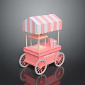 Pink Popcorn Cart With Striped Canopy And Popcorn Buckets On Wheels