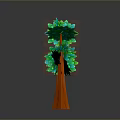 3D Styled Tree with Orange Textured Trunk and Three Green Leafy Crowns Against Gray Background