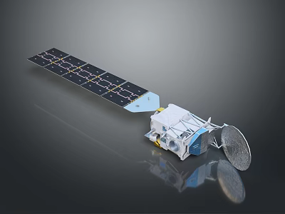 Detailed Satellite 3D Model Featuring Solar Panels Antenna Dish And Technical Design 3d model
