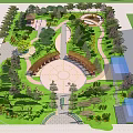 Scenic Square Landscape Featuring Circular Design Greenery Pathways Trees And Pavilion 3d model