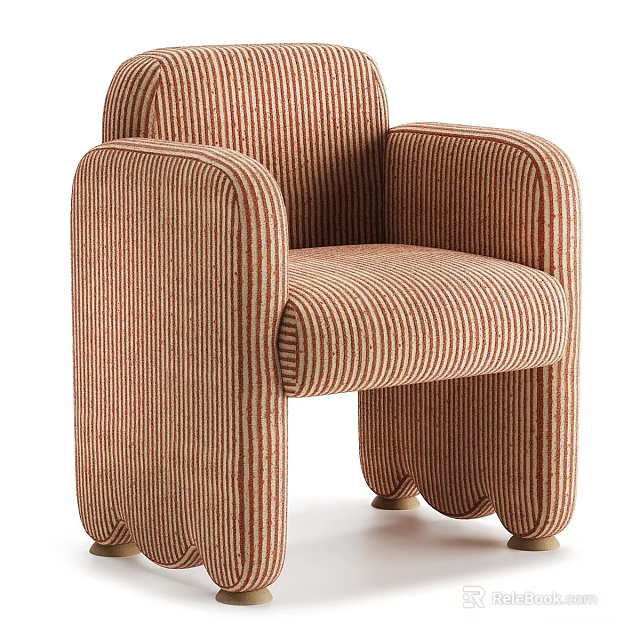 Modern Leisure Chair With Striped Orange And Beige Fabric Armrests And Metal Legs 3d model 