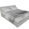 Modern Double Bed With Sleek Headboard White Sheets Gray Throw And Furry Blanket